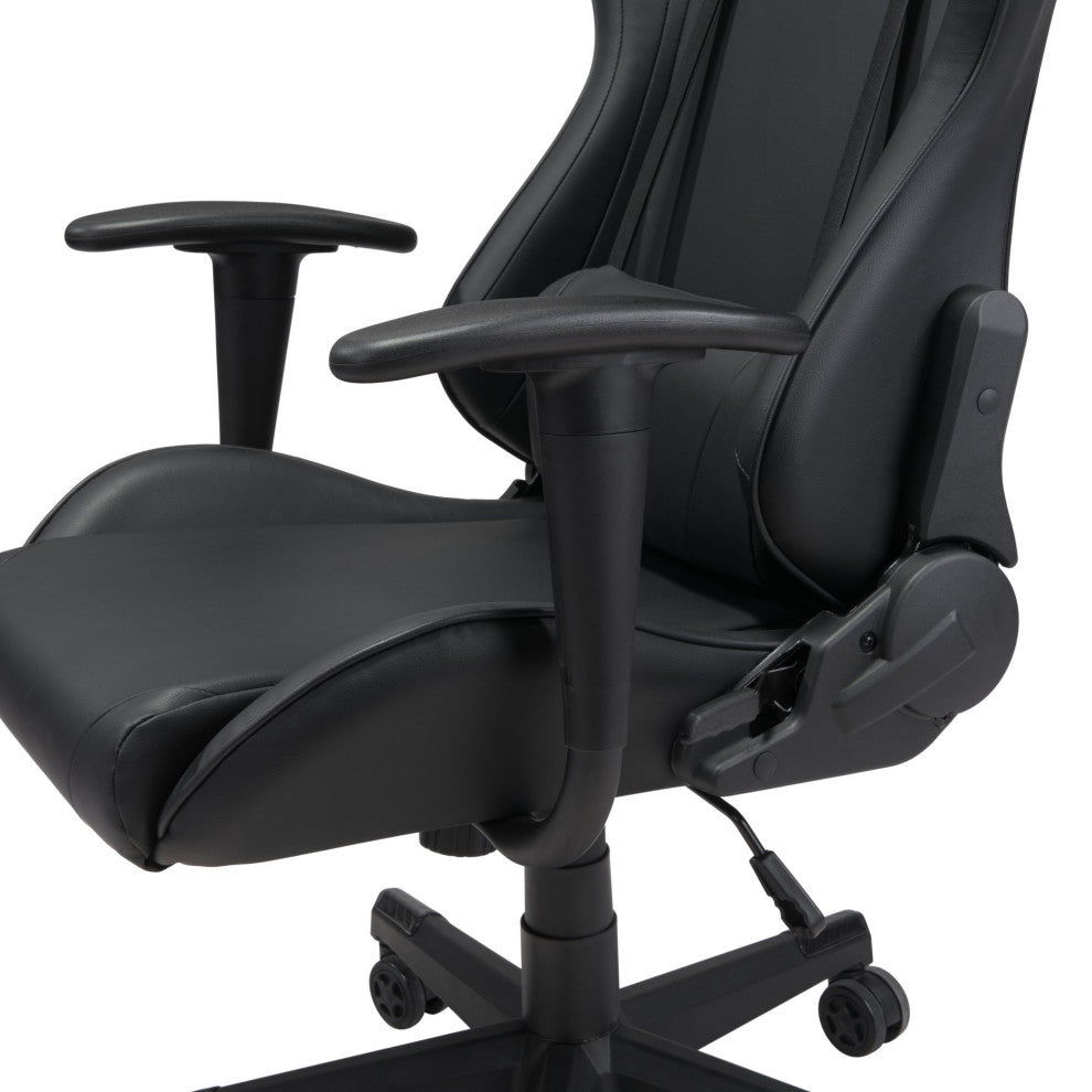 Computer Gaming Chair, Faux Vinyl Leather, Steel, Black, Home Business Office