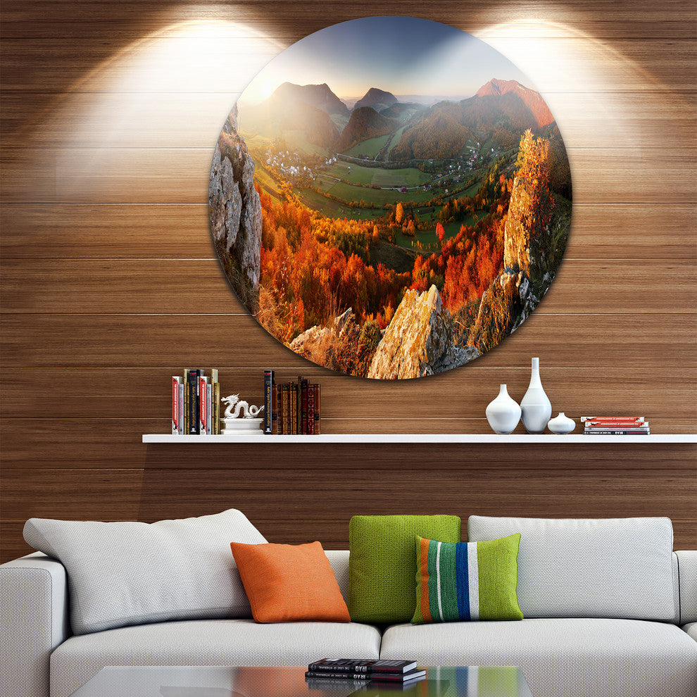 Autumn Mountains Panorama, Photo Round Metal Wall Art, 36"