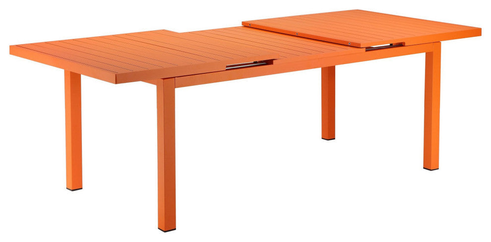 Benzara BM287738 Meta 95" Extendable Dining Table, Orange Aluminum Frame