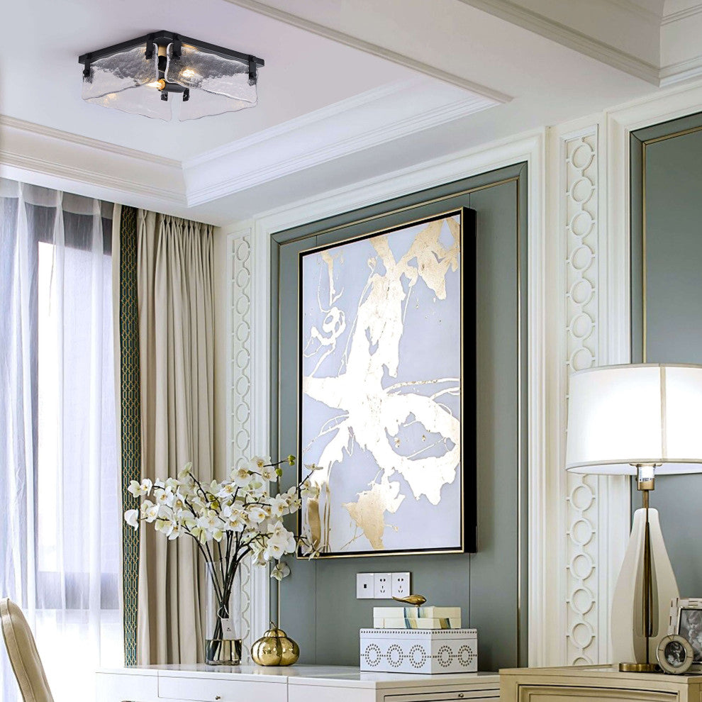 Ashley 11.8" Black 2-light Hand Crafted Glass Square Flush Mount