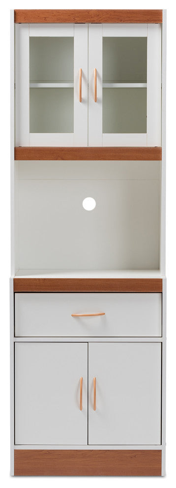 Laurana White and Cherry Kitchen Cabinet and Hutch