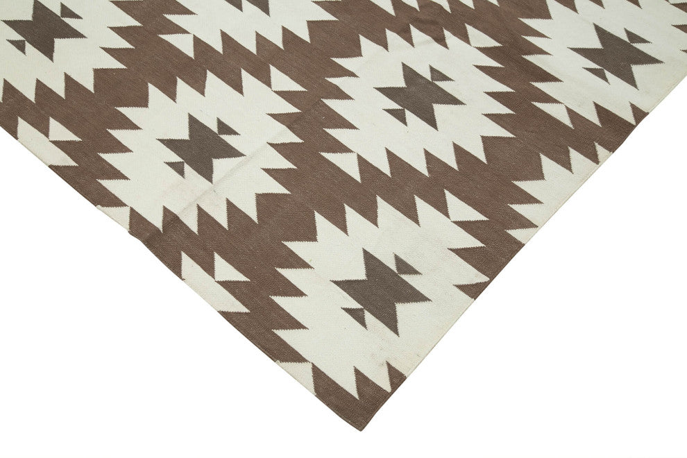 Rug N Carpet - Handmade Wool 9' 11'' x 13' 10'' Modern Design Dhurrie Kilim Rug