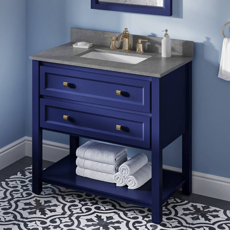 Adler Transitional 36" Hale Blue Vanity, Steel Grey Cultured Marble Vanity Top
