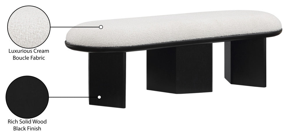 Wilshire Boucle Fabric Upholstered Bench, Cream, Black Finish