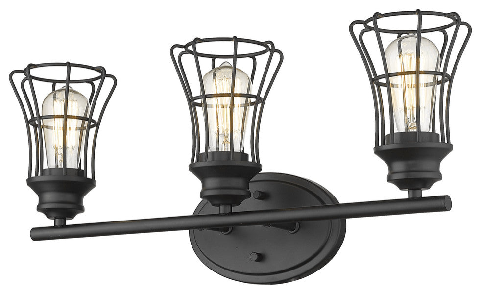 Three Light Matte Black Cage Wall Sconce