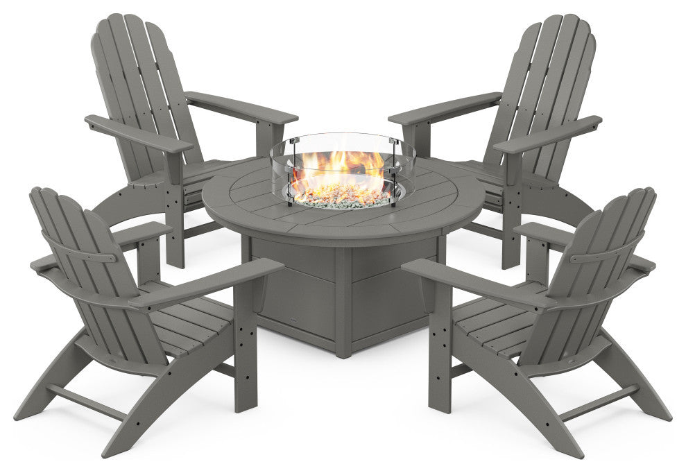 Vineyard Curveback Adirondack 5-Piece Set, Fire Pit Table, Slate Grey