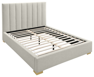 Pierce Linen Textured Fabric Upholstered Bed, Beige, Full