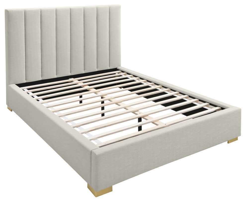 Pierce Linen Textured Fabric Upholstered Bed, Beige, Full