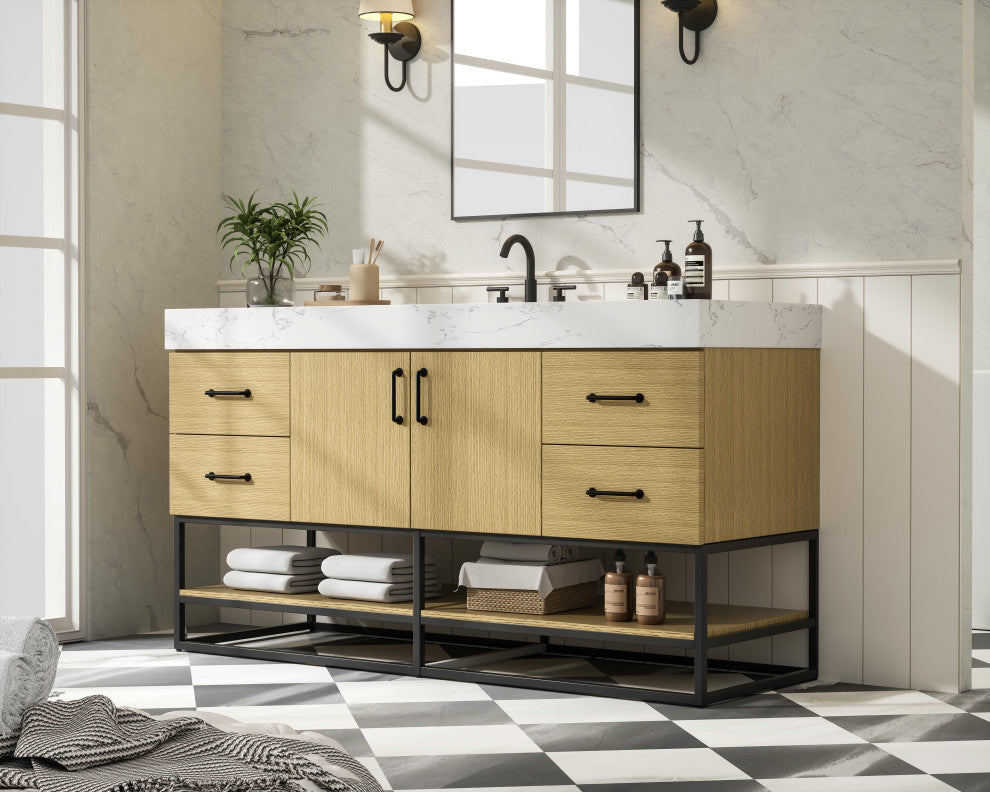 Home Living 60" Single Bathroom Vanity, Honey Brown