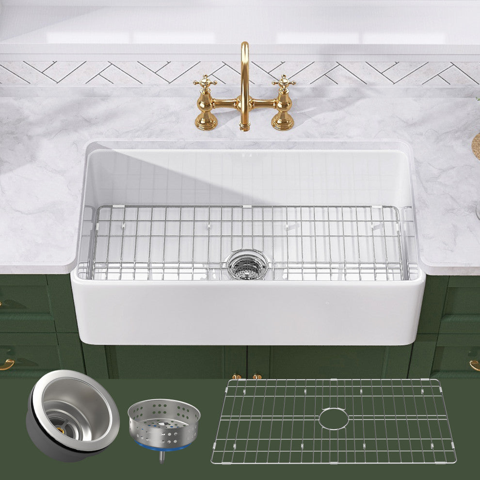 36" Fireclay White Kitchen Farmhouse Single Bowl Sink