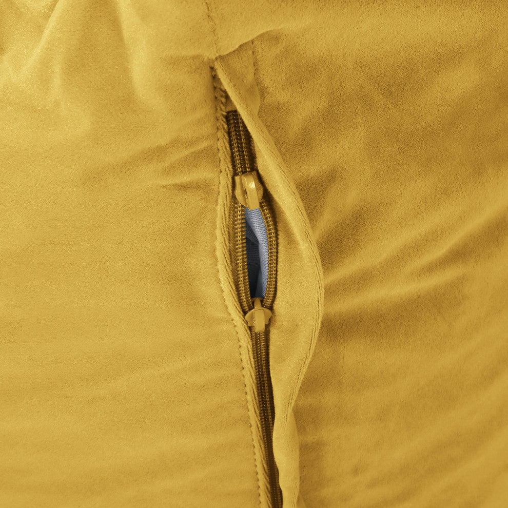 Caraway Modern Velvet Bean Bag Chair, Yellow
