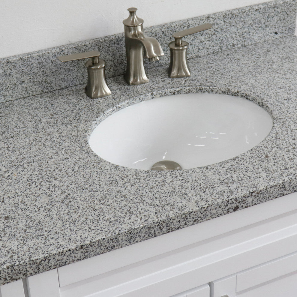 37" Single Sink Vanity, White Finish With Gray Granite
