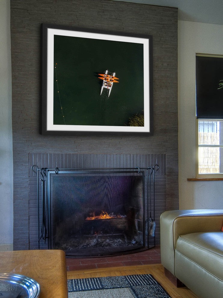 "Orange Kayaks" Framed Print by Karolis Janulis
