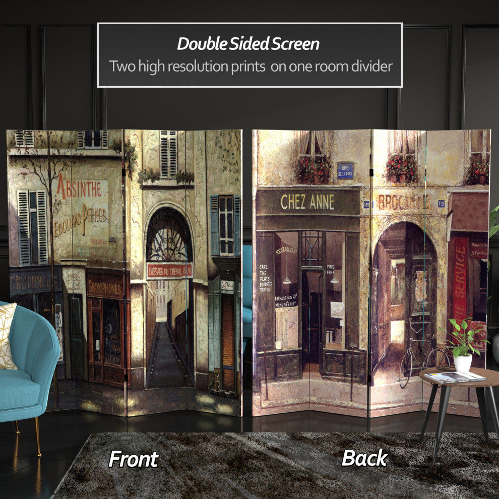 6' Tall Double Sided French Cafe Canvas Room Divider