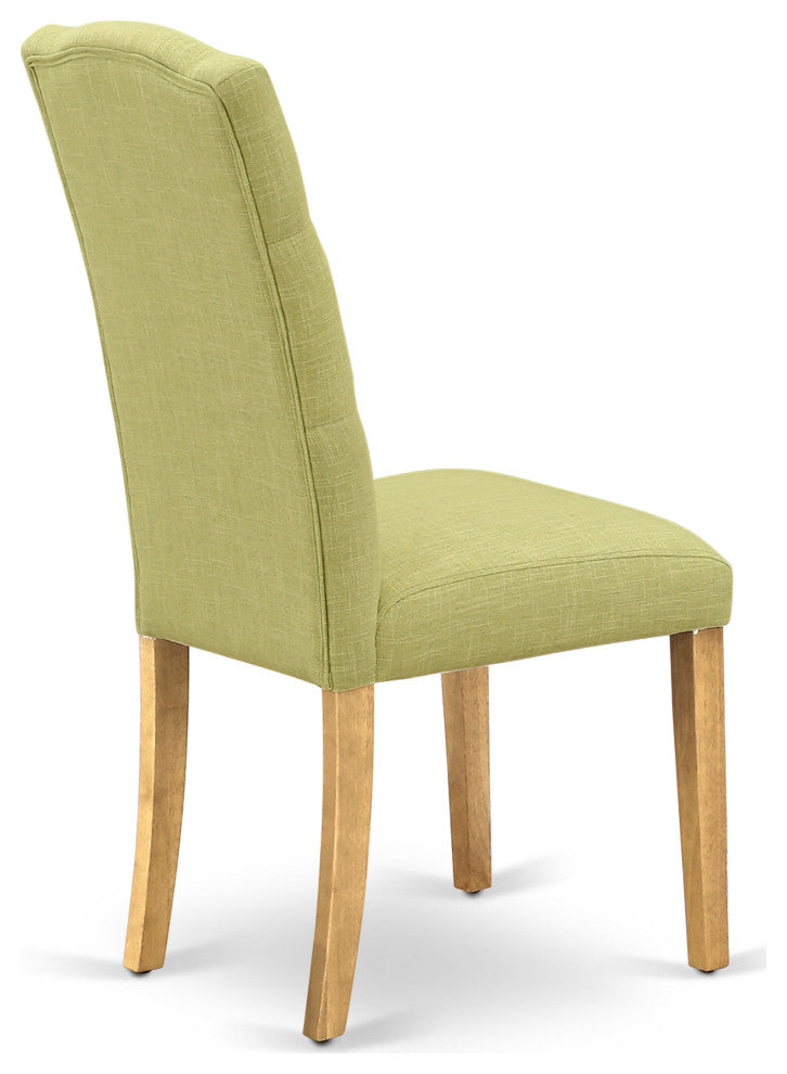 5Pc Dining Set, Square Table, Four Parson Chairs, Lime Green Fabric, Oak Finish