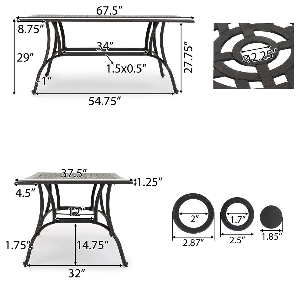 GDF Studio Fonzo Outdoor Bronze Cast Aluminum Rectangular Dining Table Only