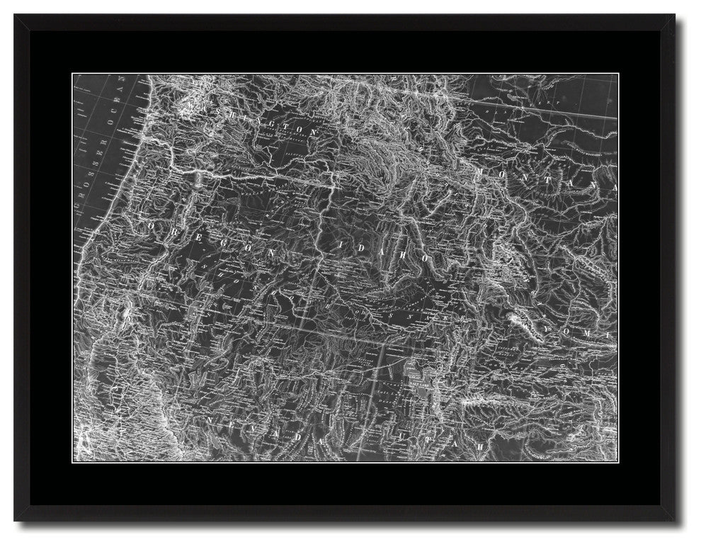 Us Pacific Northwest Vintage Monochrome Map Canvas, 28"x37"