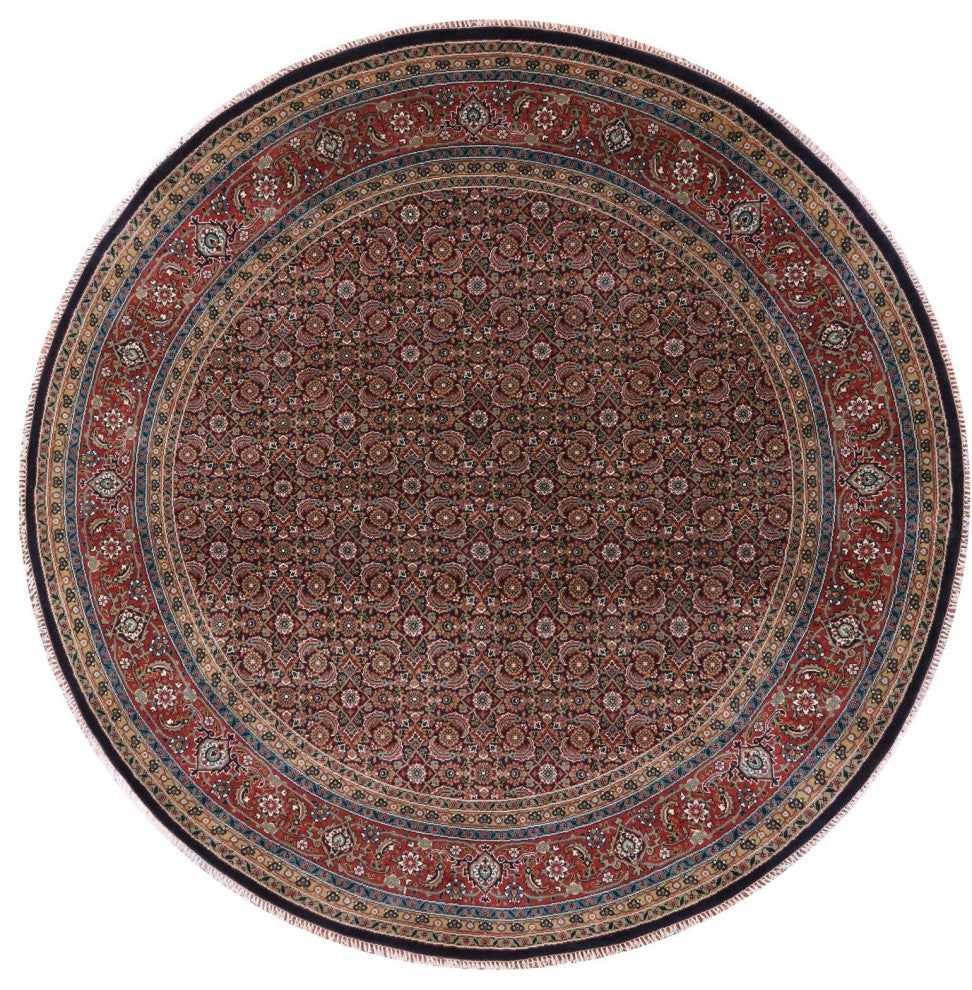 9' Round Persian Hill Herati Handmade Wool Rug - Q13173
