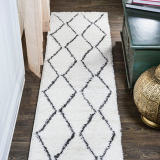 Catala Moroccan Diamond Shag Rug, White/Black, 2x10