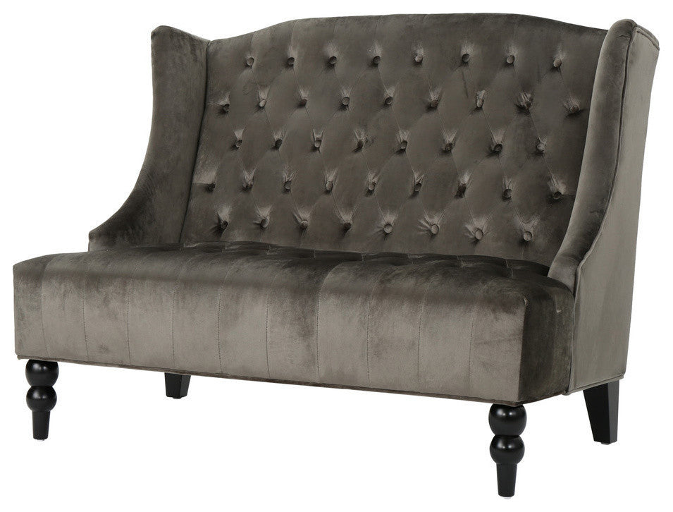 GDF Studio Leona Traditional High Back Tufted Winged Fabric Loveseat, Gray