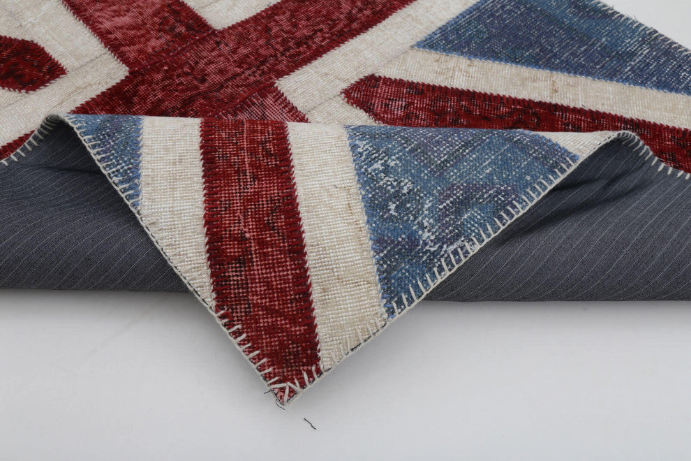 Rug N Carpet - Hand-knotted Anatolian 4' 0'' x 6' 0'' Flag Patchwork Rug