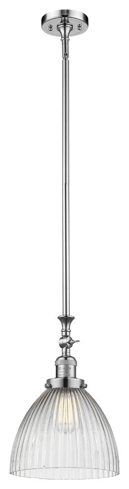 1-Light LED Seneca Falls Pendant, Polished Chrome, Clear Halophane
