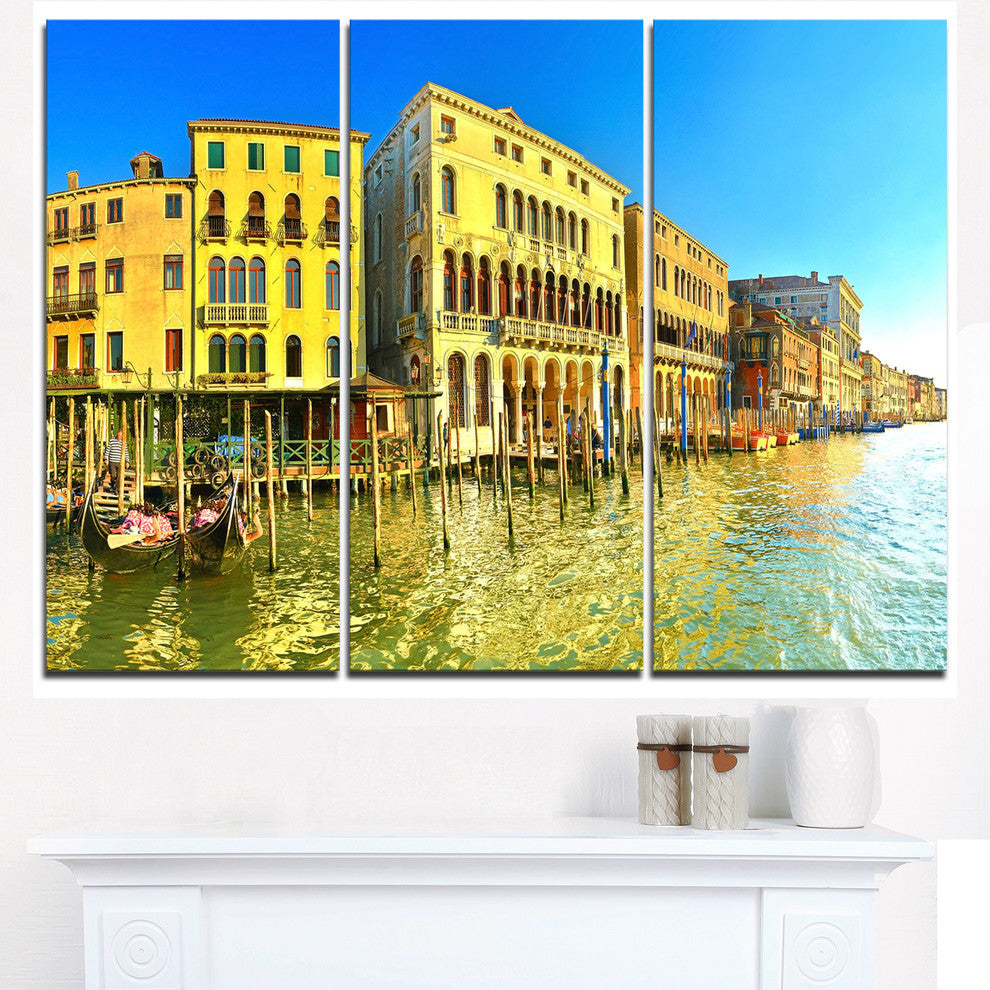 "Yellow Tinged Grand Canal Venice" Metal Wall Art, 3 Panels, 36"x28"