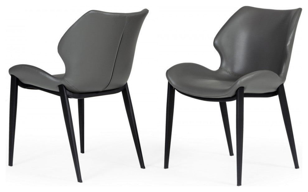 Set of Two Gray Faux Leather Industrial Dining Chairs