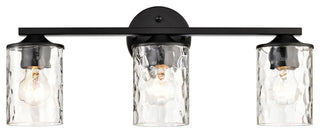 3-Light 21 in. Matte Black Vanity Light With Hammered Clear Glass Shades