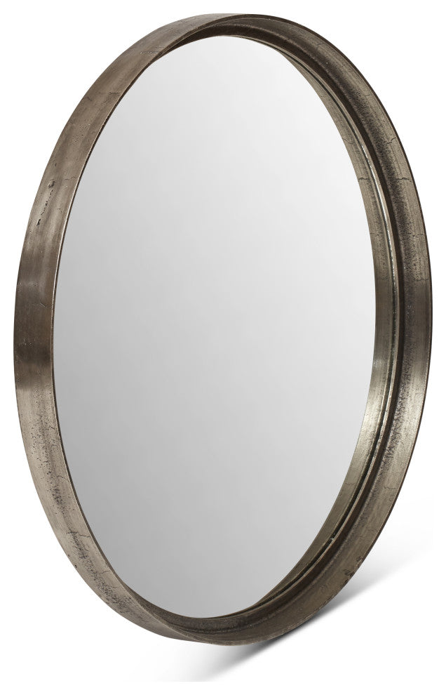 Samar 39" Round Mirror, Vintage Silver