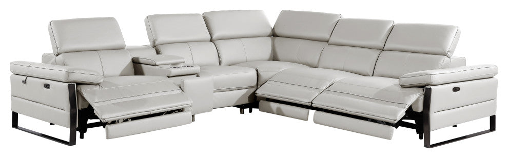 Antonio Italian Leather 6-Piece L-Shaped Power Reclining Sectional, Light Gray