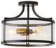 Farmhouse Matte Black 3-Light Seeded Glass Semi Flush Mount Ceiling Light