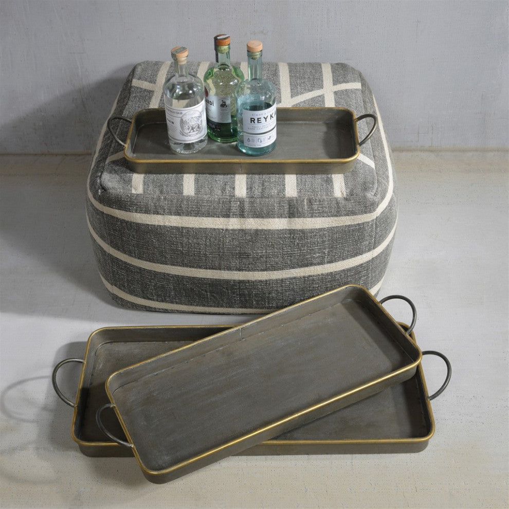 HomeRoots Set of 3 Nesting Galvanized Metal and Gold Serving Trays