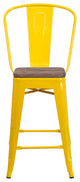 24" High Yellow Metal Counter Height Stool With Back and Wood Seat