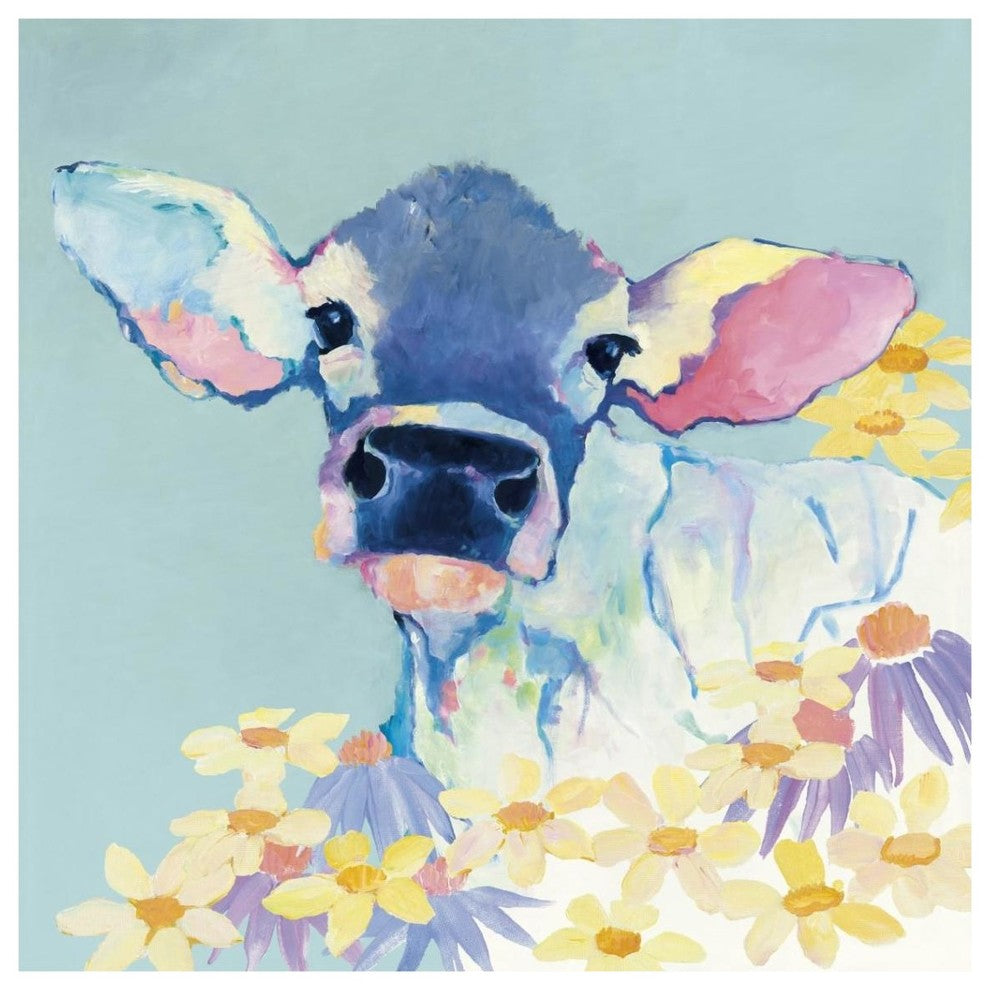 "Bessie with Flowers on Teal" Digital Paper Print by Avery Tillmon, 38"x38"