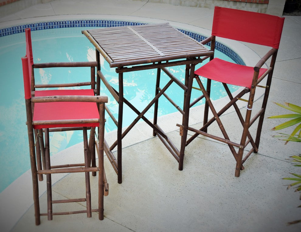 Director High Square 3-Piece Table Set, Red, Espresso