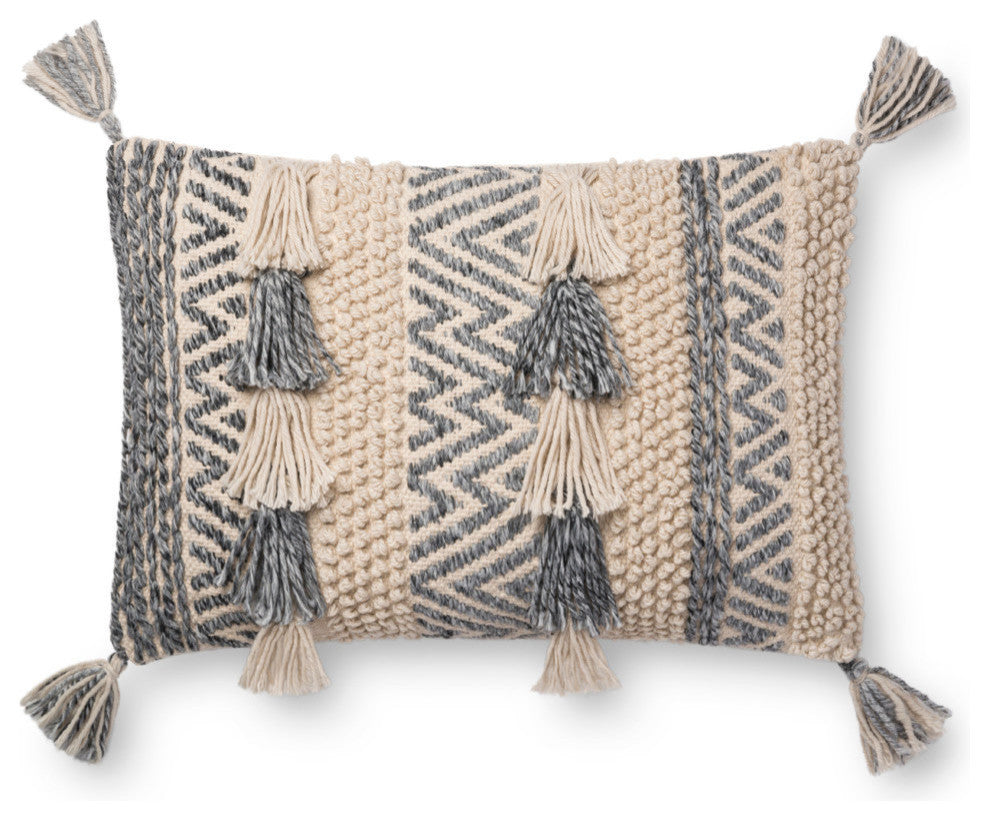 Loloi Decorative Throw Pillow Cover With Down, Gray, 18"x18"