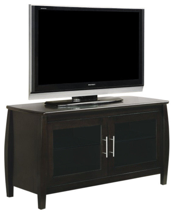 Exotic tv console with see through cabinets, Brown