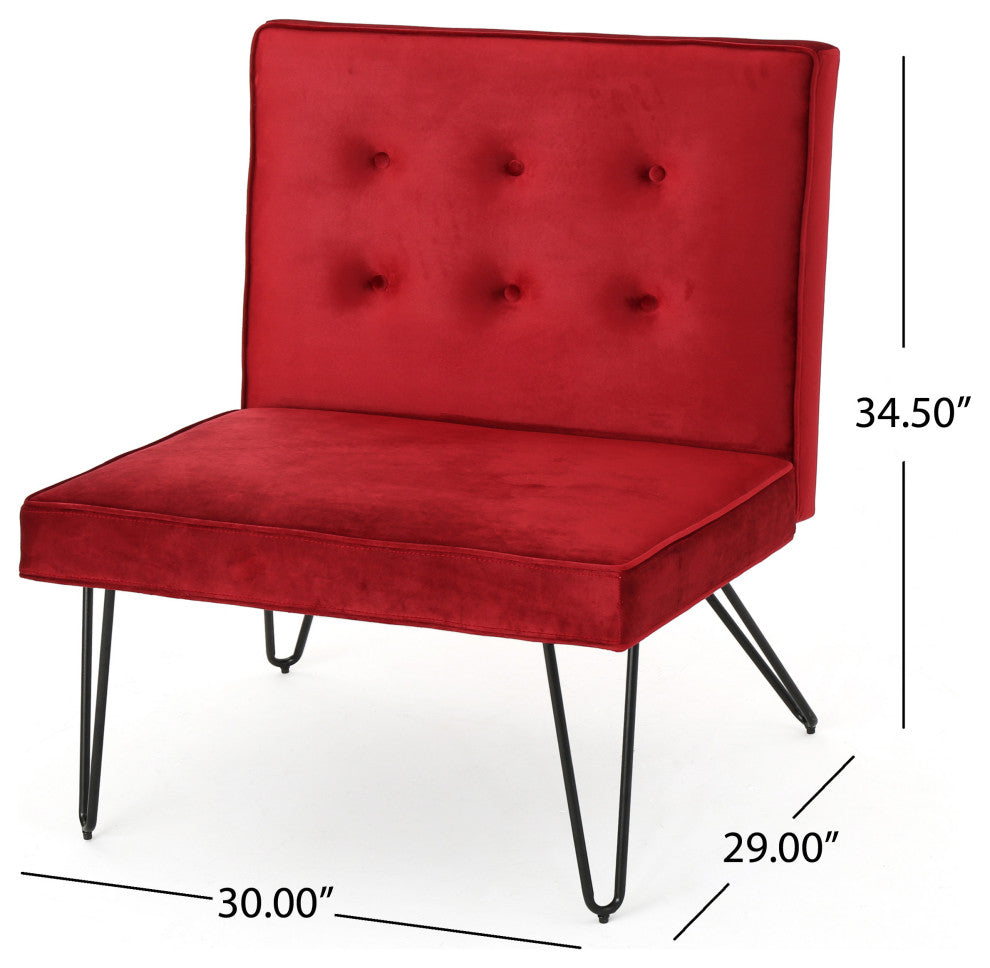 GDF Studio DuSoleil Velvet Modern Armless Chair, Berry