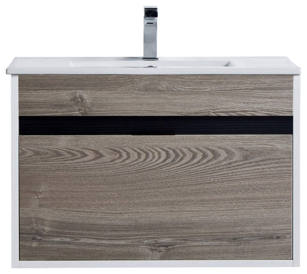 Alpine Wall Mount Bathroom Vanity and Sink, Gray Walnut, 30"