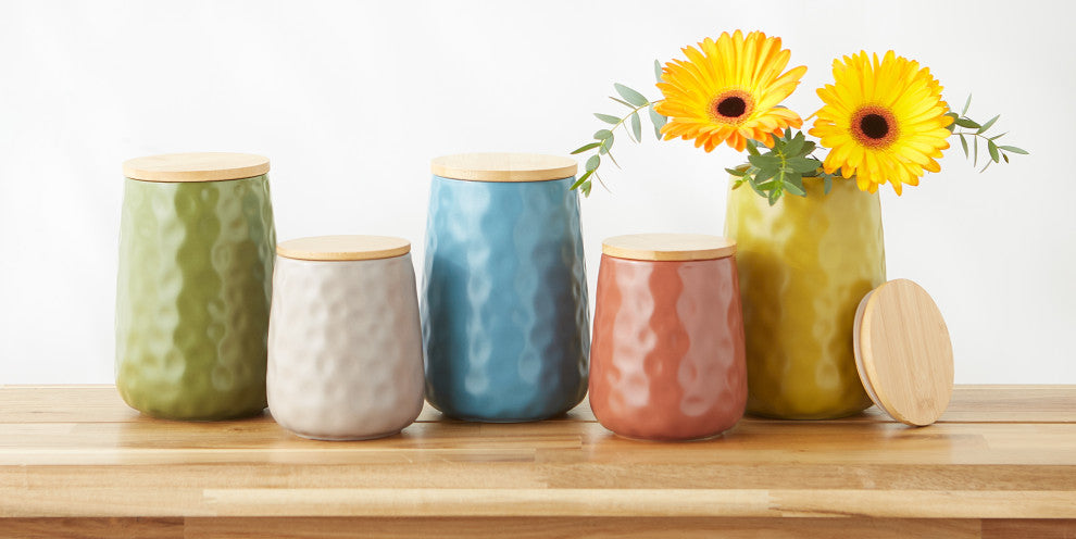Sage Matte Dimple Texture Ceramic Canister (Set of 2)