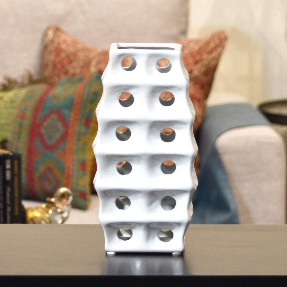 Ceramic Vase, Polished Chrome White, Large