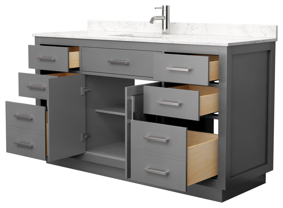 Beckett TK 60" Dark Gray Single Vanity, Cultured Top, Nickel Trim