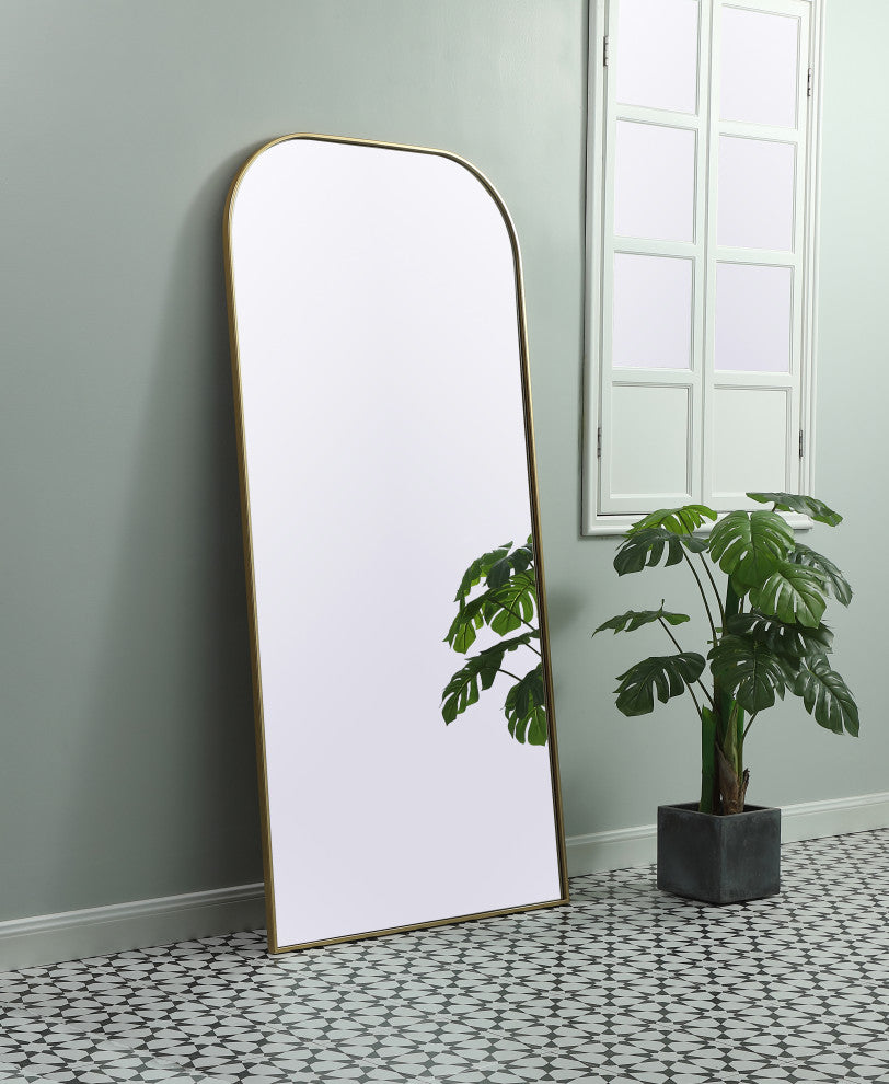 Metal Frame Arch Full Length Mirror 35X72 Inch, Brass