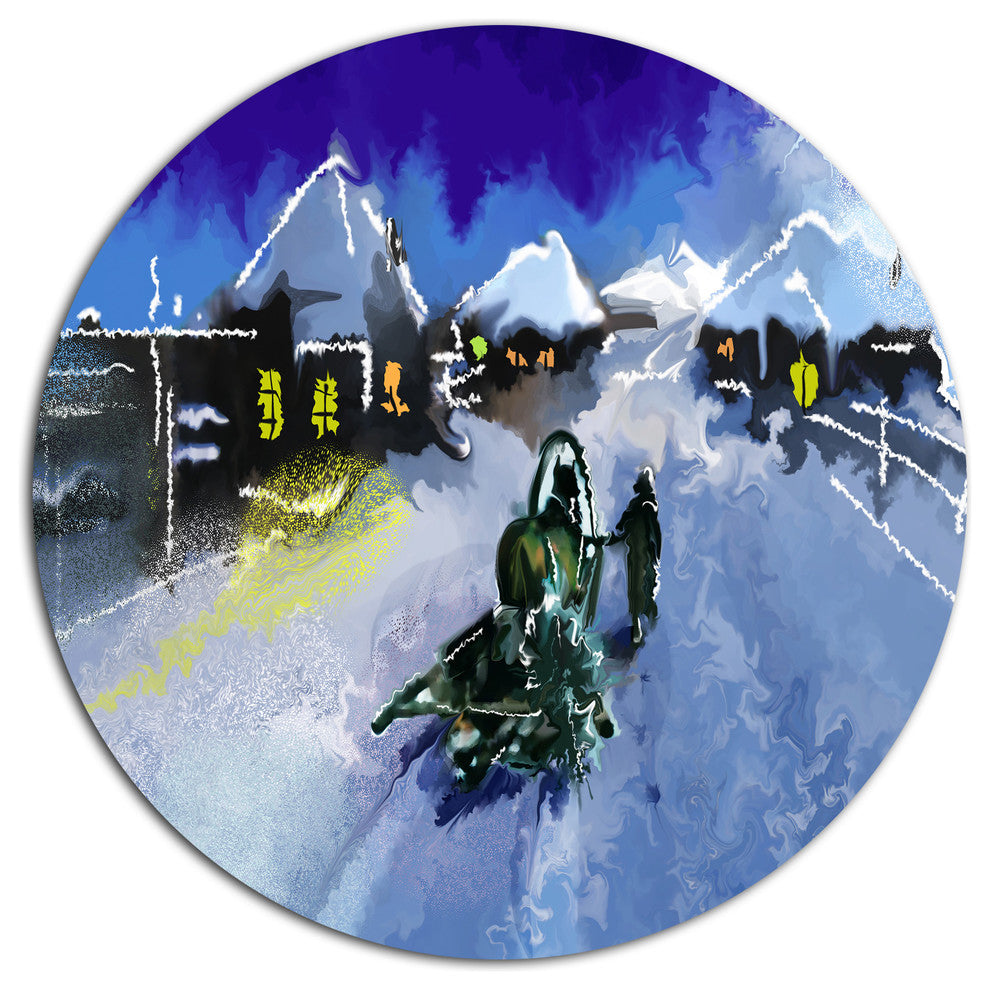 Winter Road And Night Sky, Landscape Art Round Wall Art, 23"