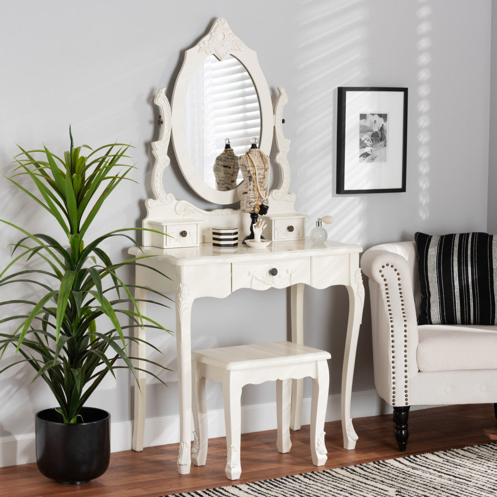 Macsen White Finished Wood 2-Piece Vanity Set with Adjustable Mirror