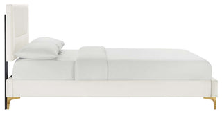 Yasmine Channel Tufted Performance Velvet Twin Platform Bed, White