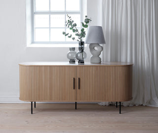 Mid-Century Modern Rounded Sliding Door Sideboard, Natural Oak, 71"