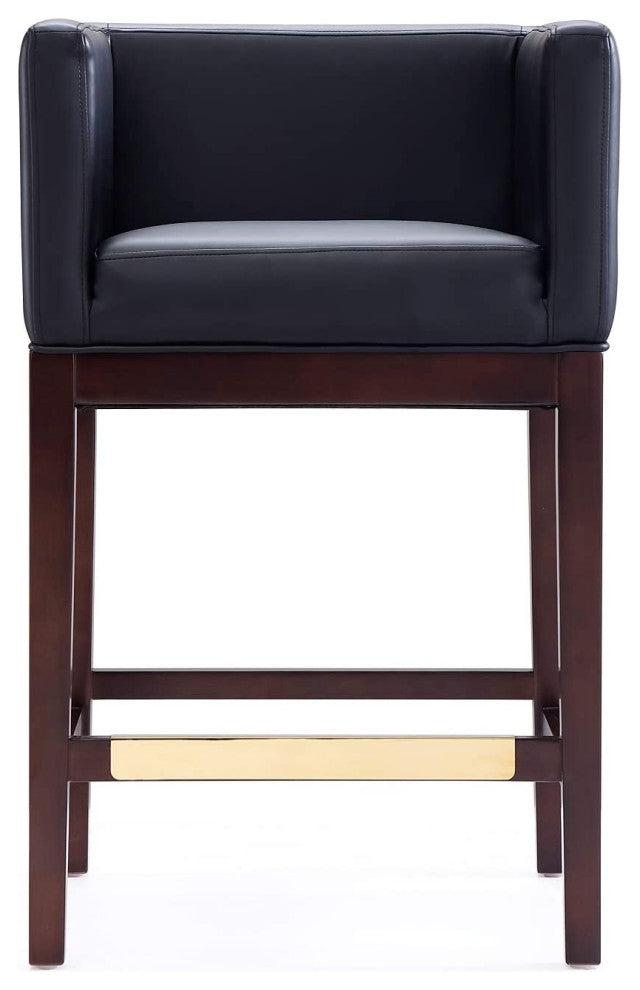 Mid Century Counter Stool, Square Seat With Faux Leather Upholstery, Black