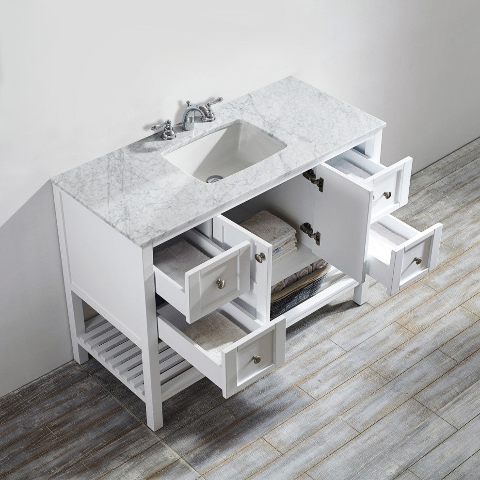 Florence 48" Single Vanity, White, Without Mirror